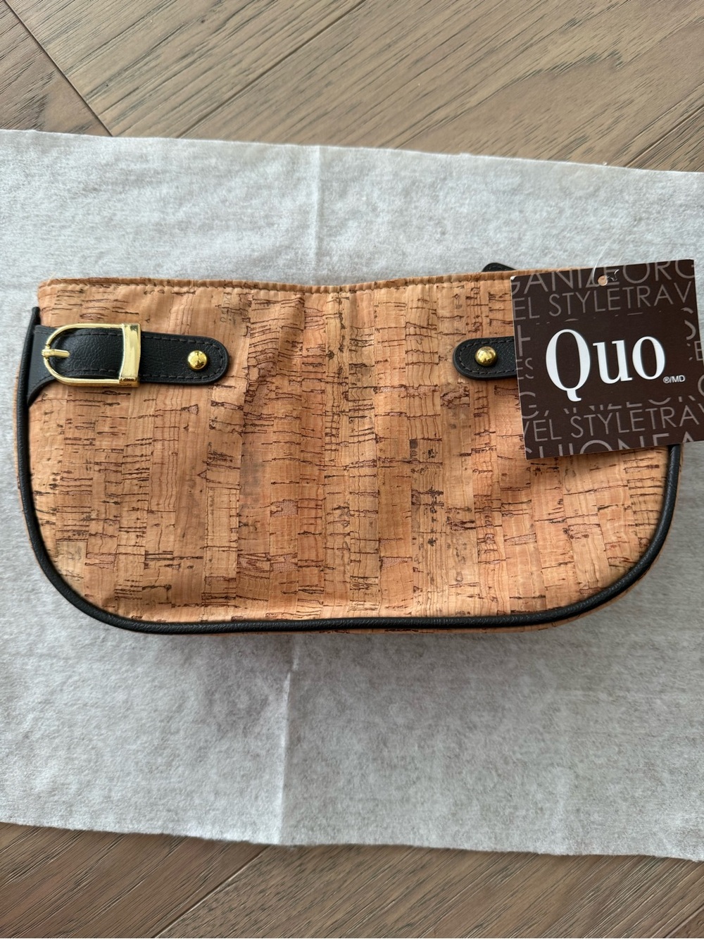 Quo Cork Effect cosmetic Bag with Black Trim